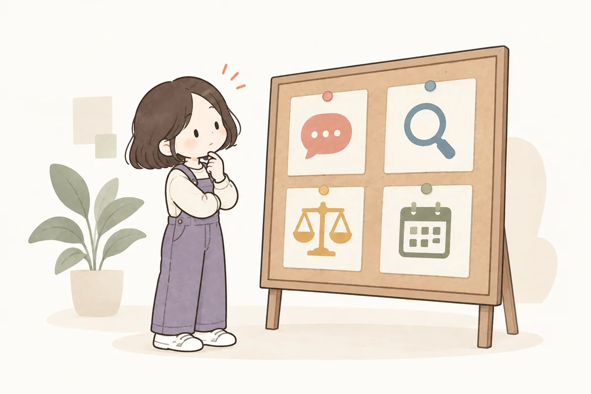 네 가지 선호를 나타낸 그림 카드를 살펴보는 사람